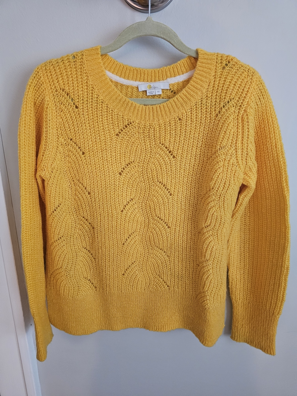EUC Boden Cableknit Yellow Mohair Wool Blend Sweater Women's Size XS